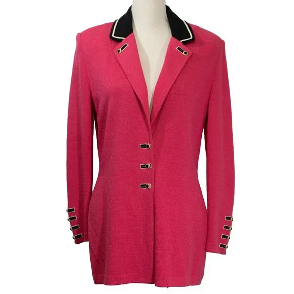 St John Collection Catalina Knit Blazer Pink Power Jacket 90s Style Barbiecore - Picture 1 of 10